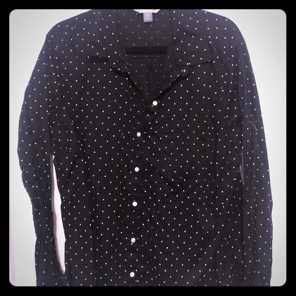 Black and white polka dot button down shirt